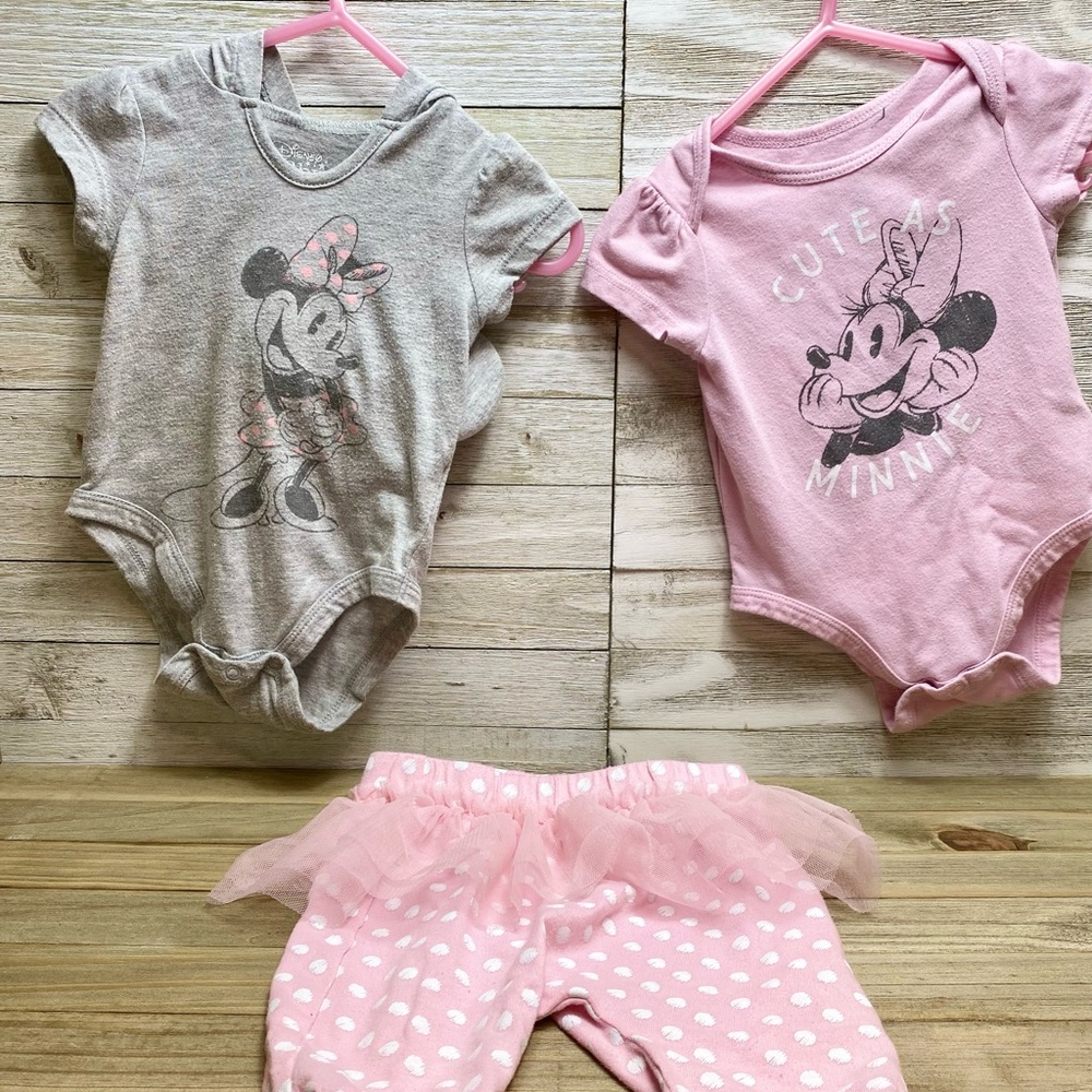 Disney Baby 6-9 Month Minnie Mouse 3 Piece Bodysuit & Pants Set